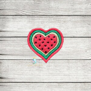 Watermelon Heart Feltie Digital Embroidery Design File Patch | ITH Feltie Design Files | Fruit Feltie Design Files
