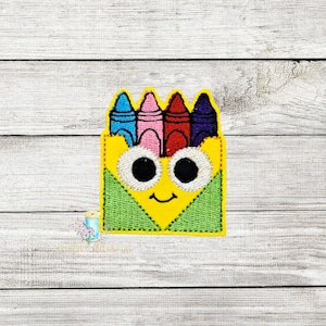 Big Eyed Crayon Box Feltie Patch Digital Embroidery Design File | School Feltie Design Files | Diseños digitales para Felties