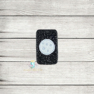 May include: A black felt phone case with a white moon and stars design.