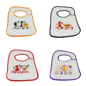 Baby&#39;s First Halloween, Thanksgiving, Christmas, & New Year&#39;s Bib Set - 4pk