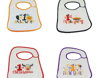 Baby's First Halloween, Thanksgiving, Christmas, & New Year's Bib Set - 4pk