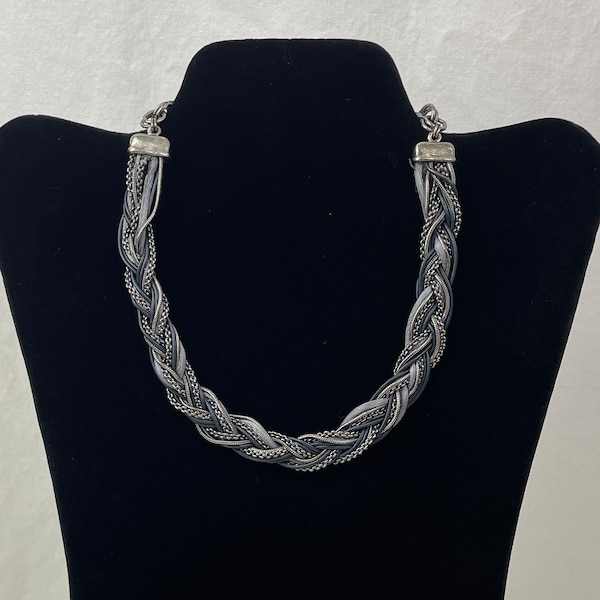 Chico's Braided Silver and Gray Choker Necklace / 4" Choker