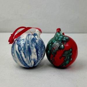 Pair of Ceramic Hand Painted Christmas Ornaments / Artisan Made Ornaments