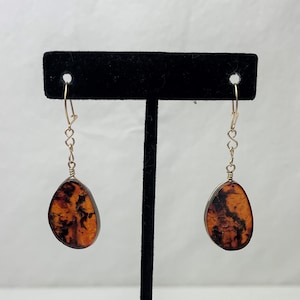 Antique Latvian Amber Earrings / Gold Toned Setting / Dangle Earrings