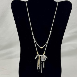 Lucky Brand Gold and Silver Two-Tone Pendant Necklace / Long 28&quot; Necklace
