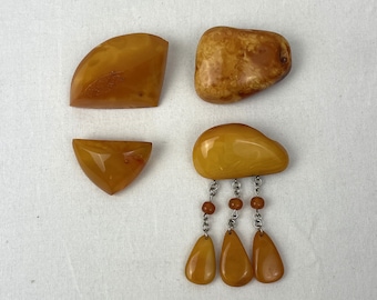 Latvian Baltic Amber Brooch: Freeform Polished Amber Pin