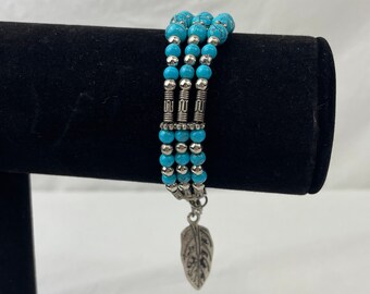 Western Style Tri-Strand Turquoise Colored Beaded Bracelet