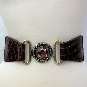 Amber Buckle Belt / Faux Leather and Elastic / 32&quot; Length / Extra Stretchy