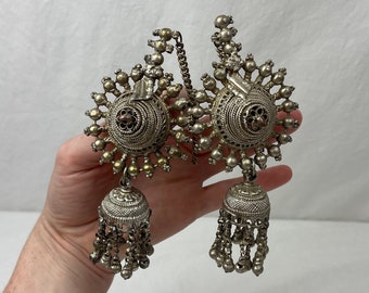 Antique Silver Jhumka Earrings / Extra-Large Traditional Jhumka Earrings / Sujata and Asoka Jewelry