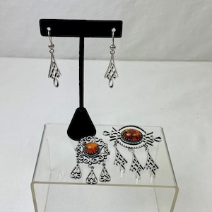 Antique Sterling Silver Latvian Folk Jewelry / Matching Pieces / Latvian Sakta Brooches / Morning Star Design