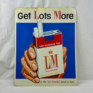 Vintage L&M Cigarette Advertisement / Embossed Tin Sign / 17.5” X 22.5”