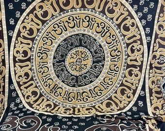 Black and Brown Om Chakra Tapestry / Indian Wall Hanging / Bedspread