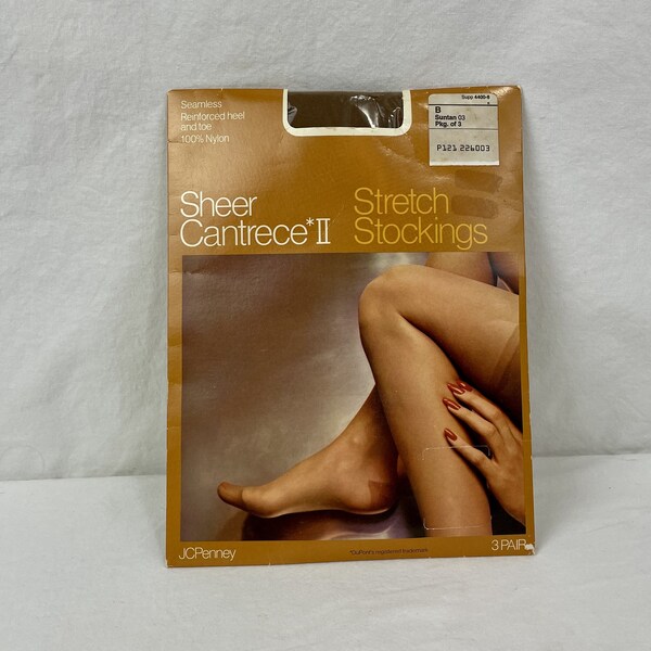 Vintage New Old Stock J.C. Penny Sheer Cantrece II Stretch Stockings in "Suntan" / Two Pairs / Size B