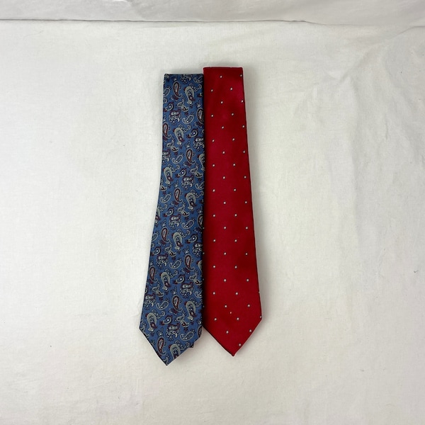 Set of Two (2) Vintage Christian Dior Silk Ties / Dior Red and Gray Ties