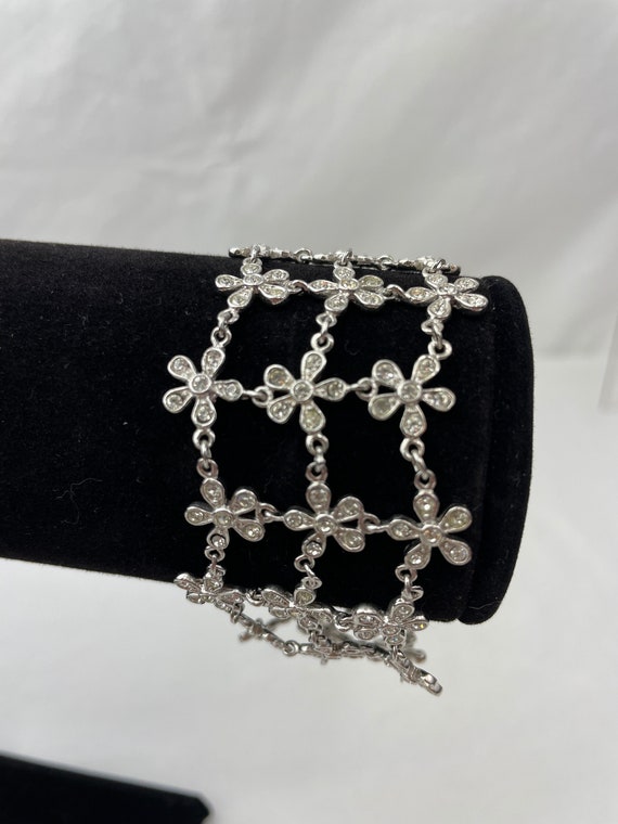 Triple Chain Sterling Silver Flower Bracelet / Wid