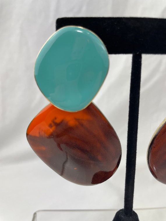 Large Contemporary Enamel Statement Earrings In T… - image 4