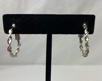 Silver Twisted Hoop Earrings / 1" Hoop