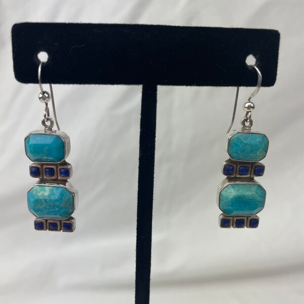 Clyde Duneier Turquoise and Lapis Lazuli Earrings / Sterling Silver