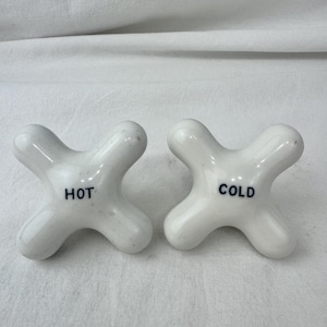 Vintage 3" Porcelain Cross Hot and Cold Knobs