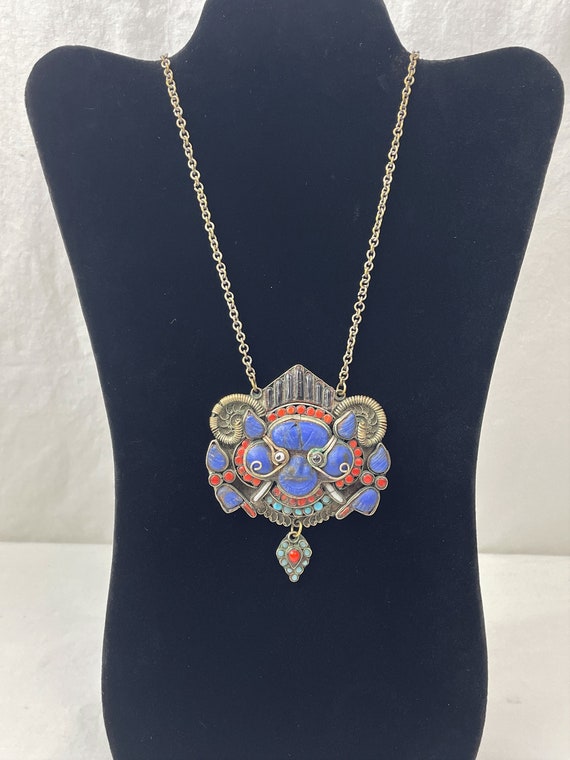 Antique Tibetan Zeeba Pendant Necklace / Coral an… - image 2