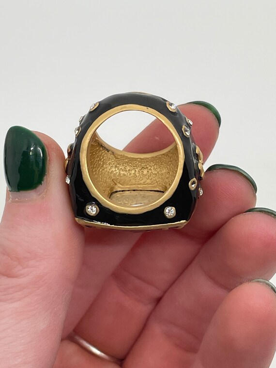 Amber Colored Statement Ring / Black Enamel / Siz… - image 8