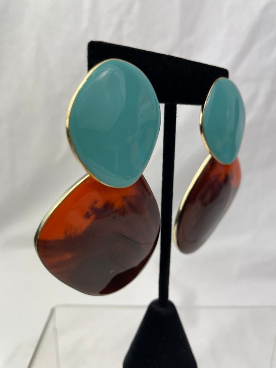 Large Contemporary Enamel Statement Earrings In T… - image 2