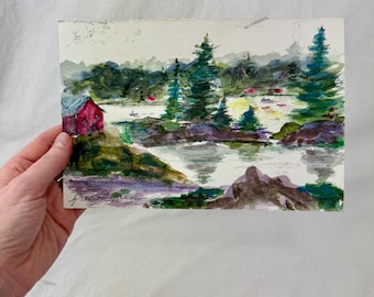 Original Watercolor by Pam Ogden / Salem Virginia Artist / Mountain Lake Scene