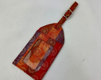 Fabric Luggage Tag / Name Tag / Orange Floral Tag