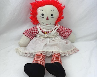 Muñeca Raggedy Ann vintage hecha a mano / Muñeca de trapo / Juguete primitivo