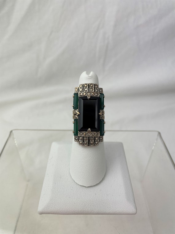 Nicky Butler Art Deco Onyx and Green Chalcedony S… - image 2