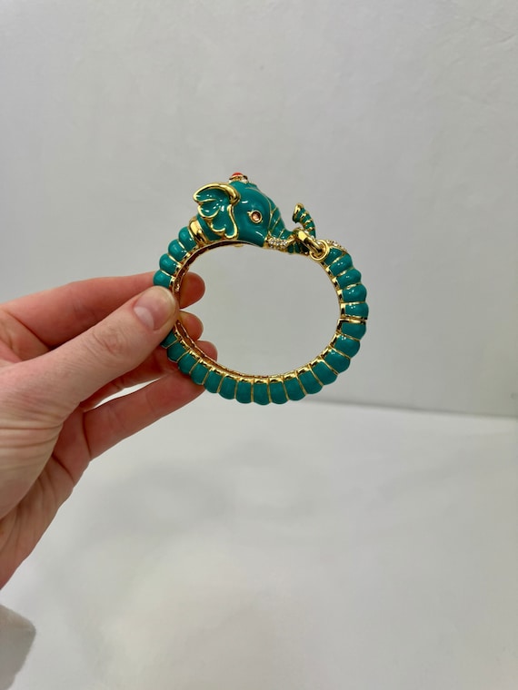 Vintage Turquoise Enamel Elephant Bracelet / Kenne