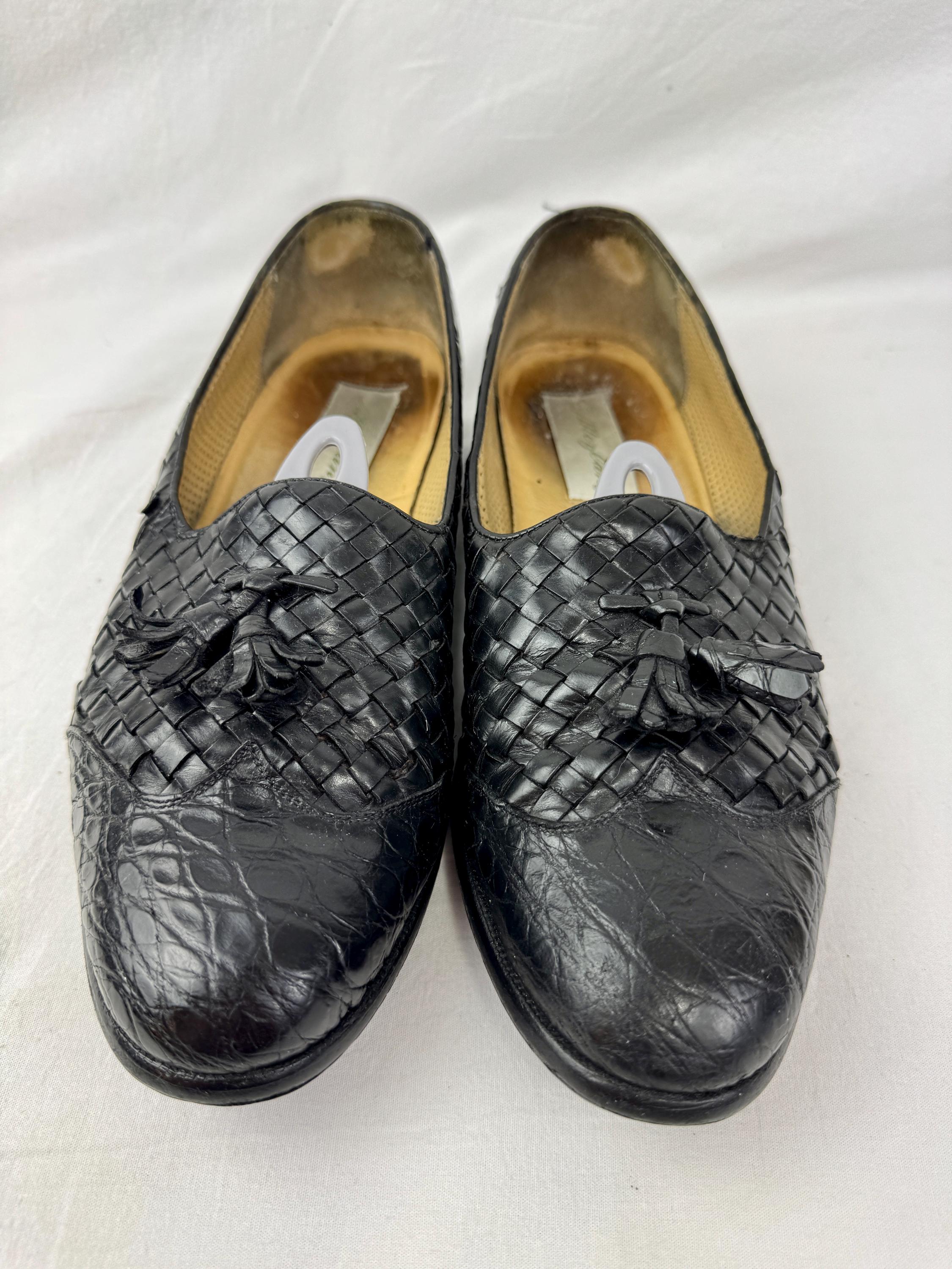 Vintage Mezlan Genuine Crocodile Woven Tassel Loafers / Size 