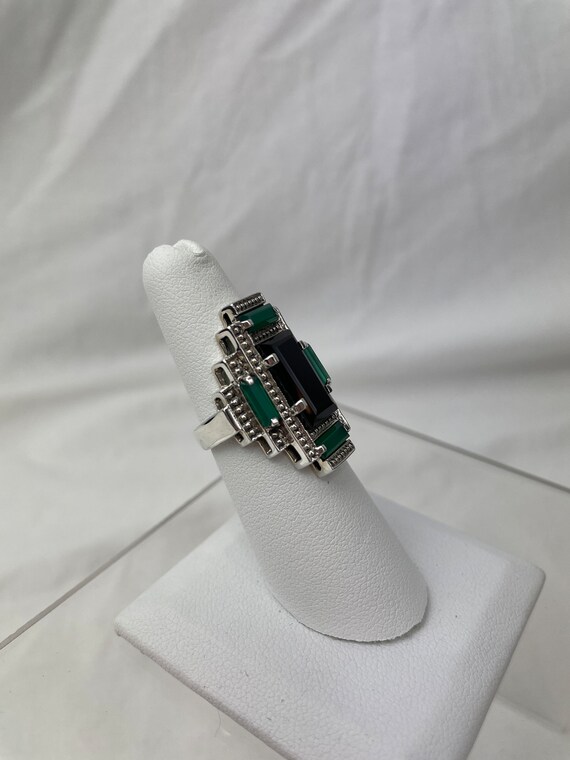 Nicky Butler Art Deco Onyx and Green Chalcedony S… - image 6