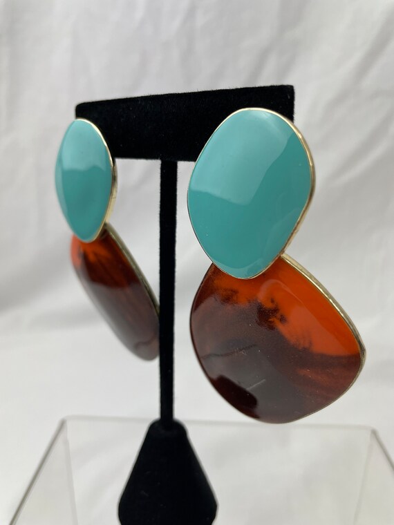 Large Contemporary Enamel Statement Earrings In T… - image 3
