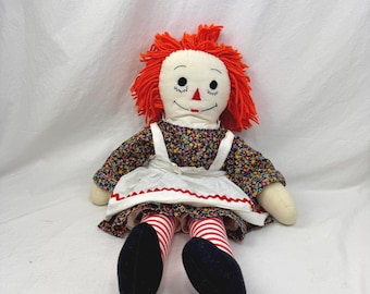 Muñeca Raggedy Ann vintage hecha a mano / Muñeca de trapo / Juguete primitivo