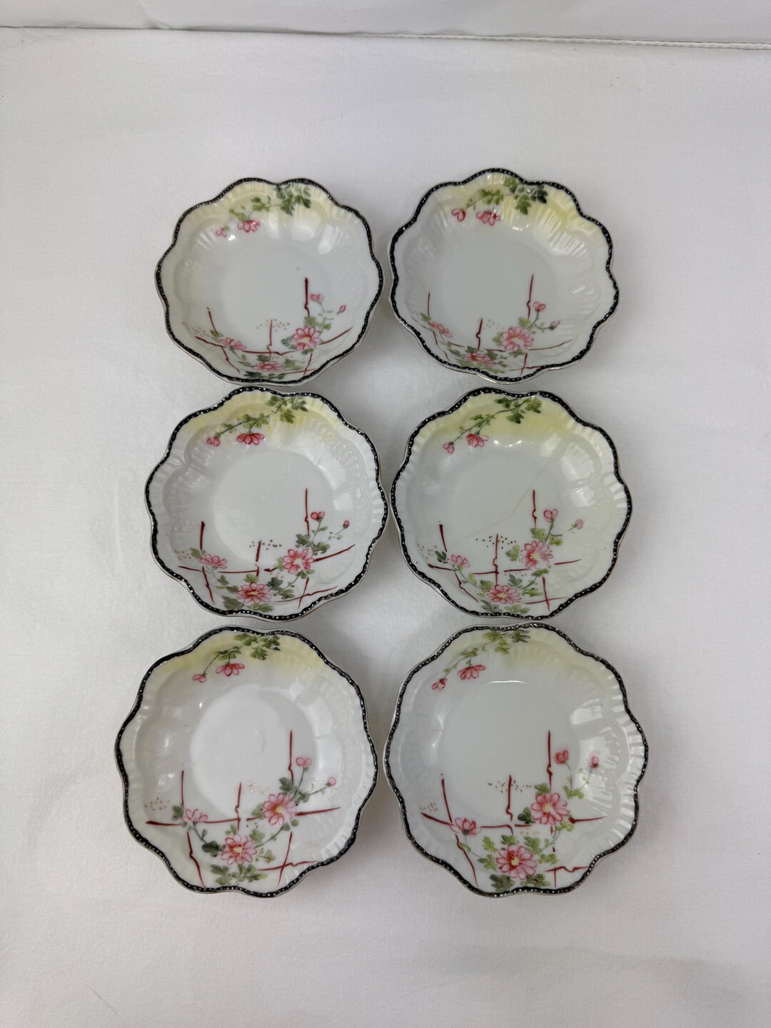 Cherry Blossom Porcelain Bowls, Set of 6, Scalloped Edge (4.5") - Etsy