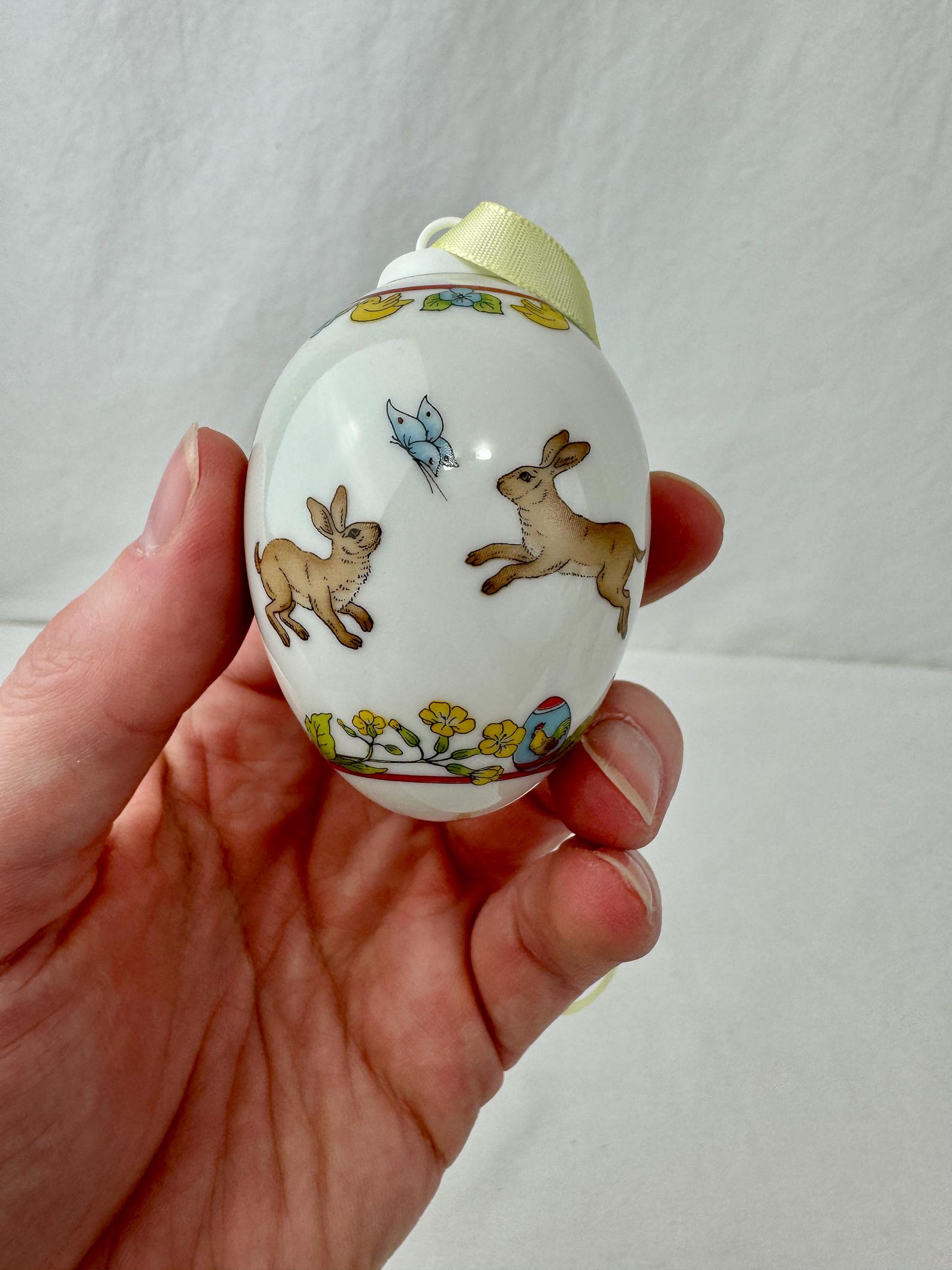 1997 Hutschenreuther Porcelain East Ornament / Rabbits and Birds / German Easter Ornament