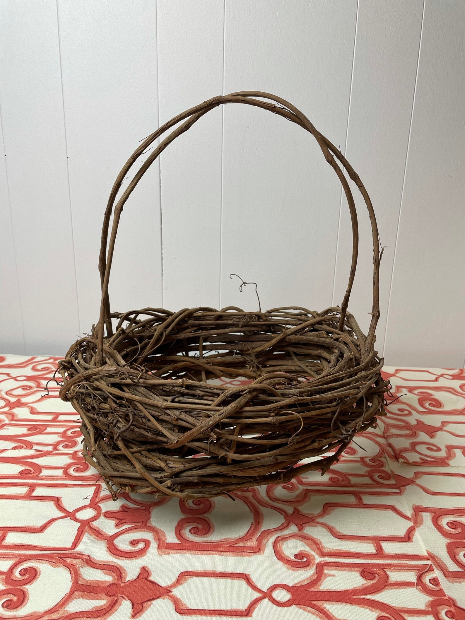 Handmade Grapevine Basket With Handle 13 Diameter Etsy