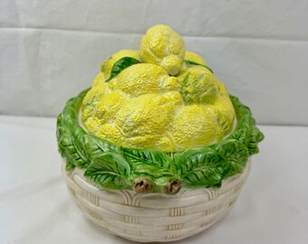 Italian Majolica Style Lemon Soup Tureen With Serving Platter