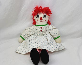 Muñeca Raggedy Ann vintage hecha a mano / Muñeca de trapo / Juguete primitivo