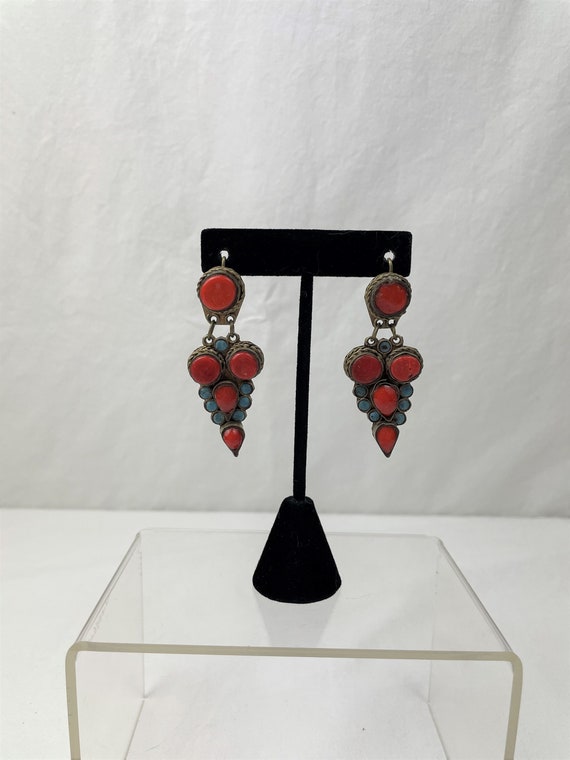 South Asian Antique Coral and Turquoise Earrings /