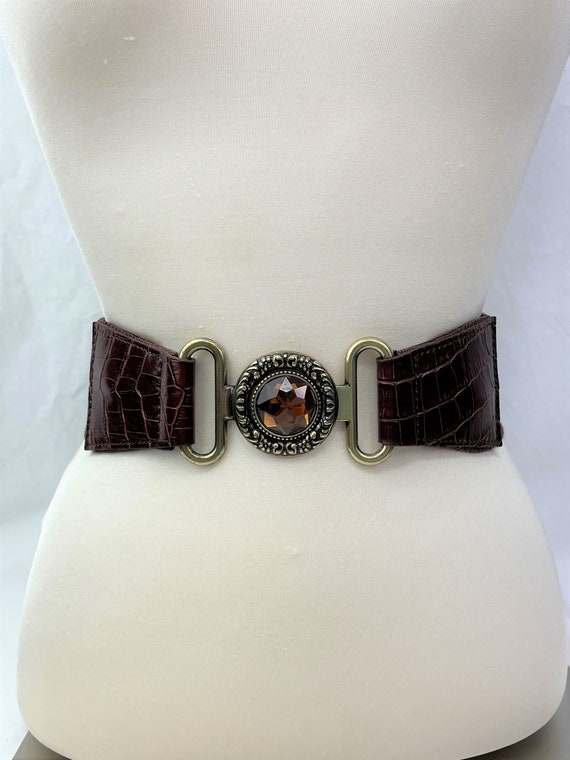 Amber Colored Gemstone Buckle Belt / Faux Leather and  display picture 3