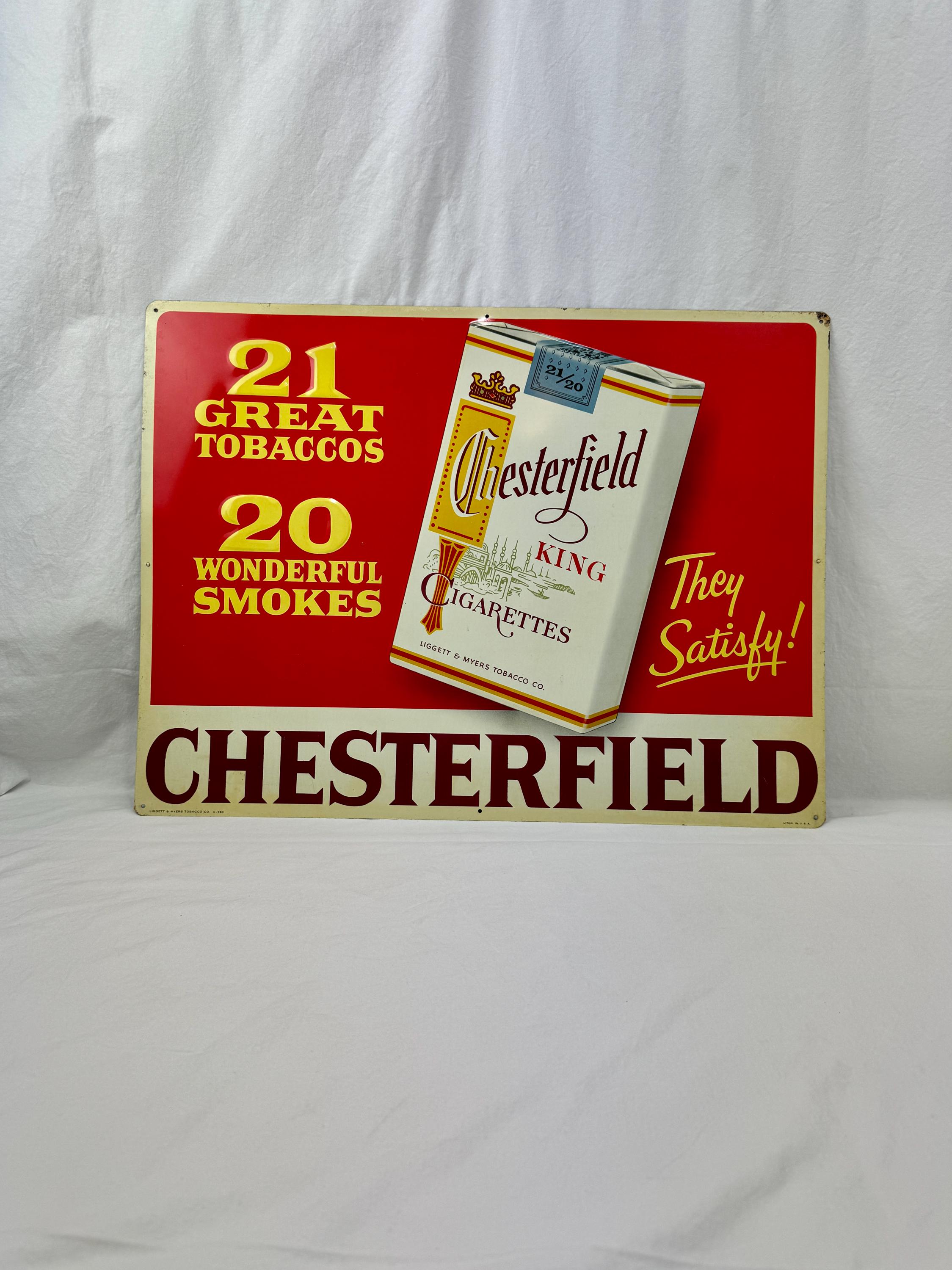 Vintage Chesterfield Cigarette Advertising Sign / 21 Great