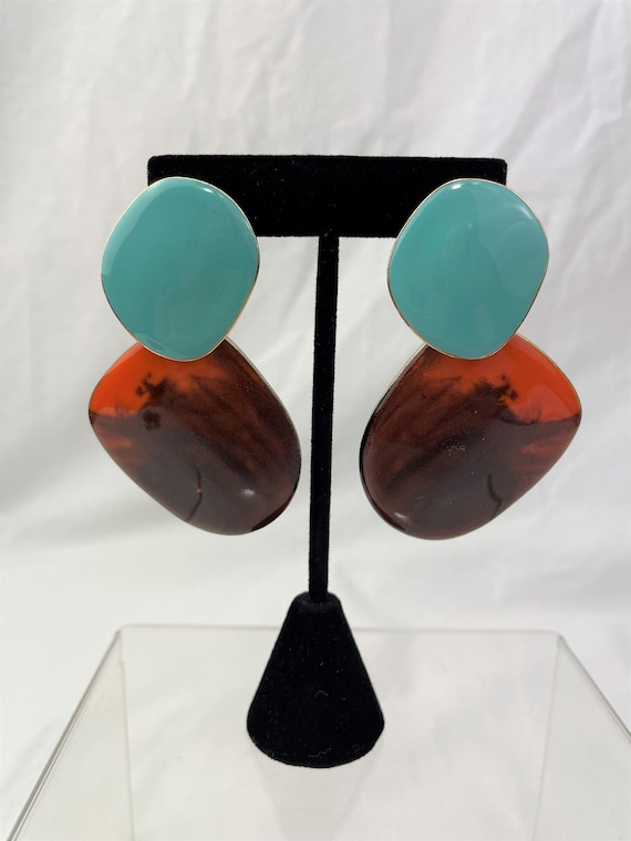 Large Contemporary Enamel Statement Earrings In T… - image 1
