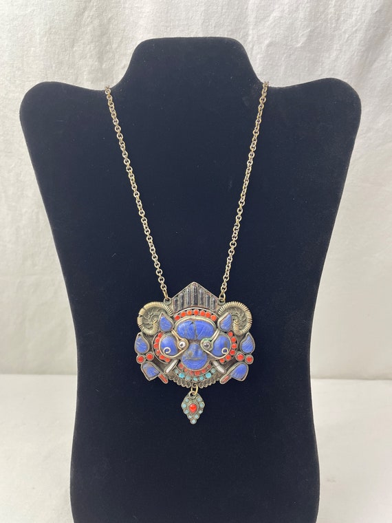 Antique Tibetan Zeeba Pendant Necklace / Coral an… - image 3