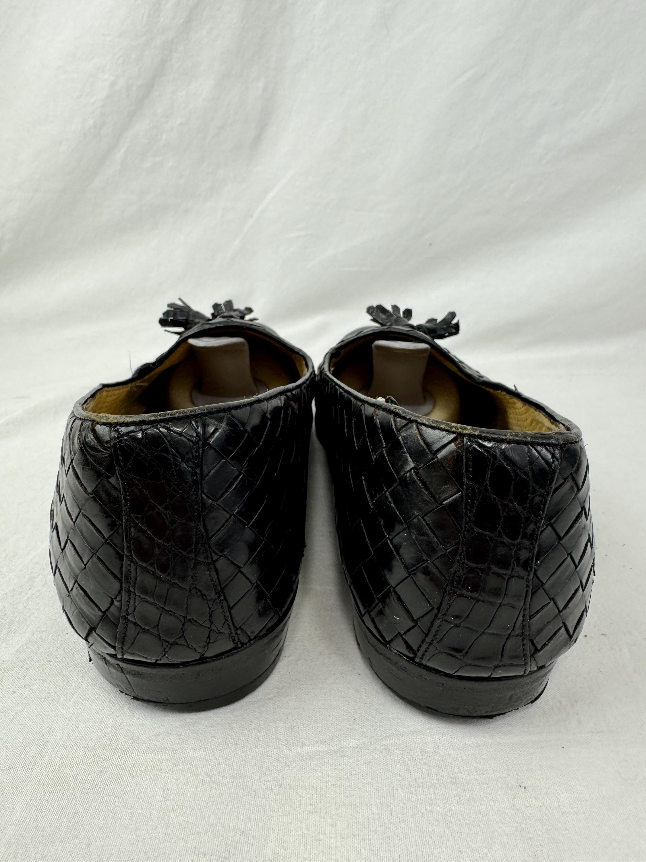 Vintage Mezlan Genuine Crocodile Woven Tassel Loafers / Size 