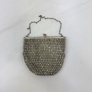 Vintage Mesh Rhinestone Evening Bag / Champagne Beads / Prong Clasp