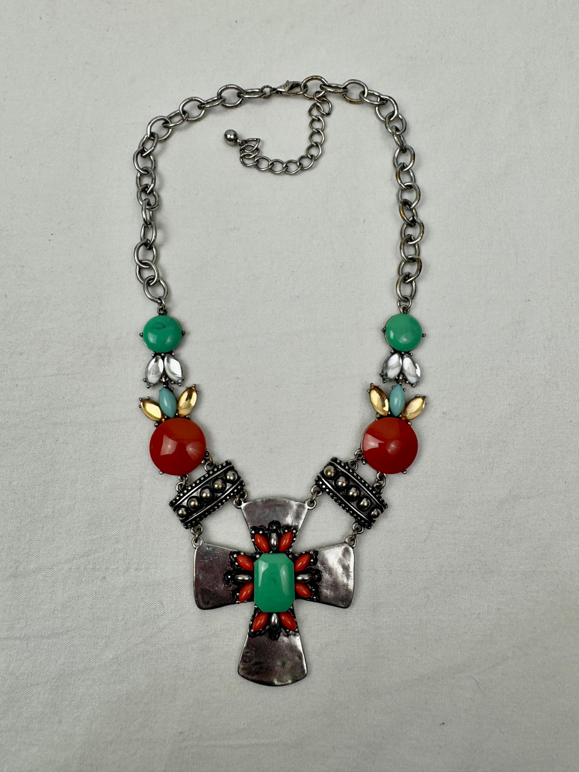 Collana Donna Con Perline Colorate E Croce In Argento Sterling - Gioiello Elegante E Versatile Per Ogni Occasione