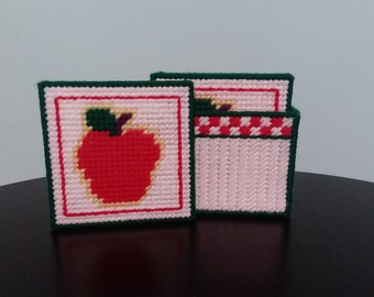 Apple Coasters in Plastic Canvas