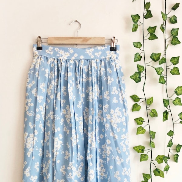 Daisy Print Viscose Midi Skirt, Fruit Print Skirt, Flared Midi skirt, 1950 Skirt, Full Skirt